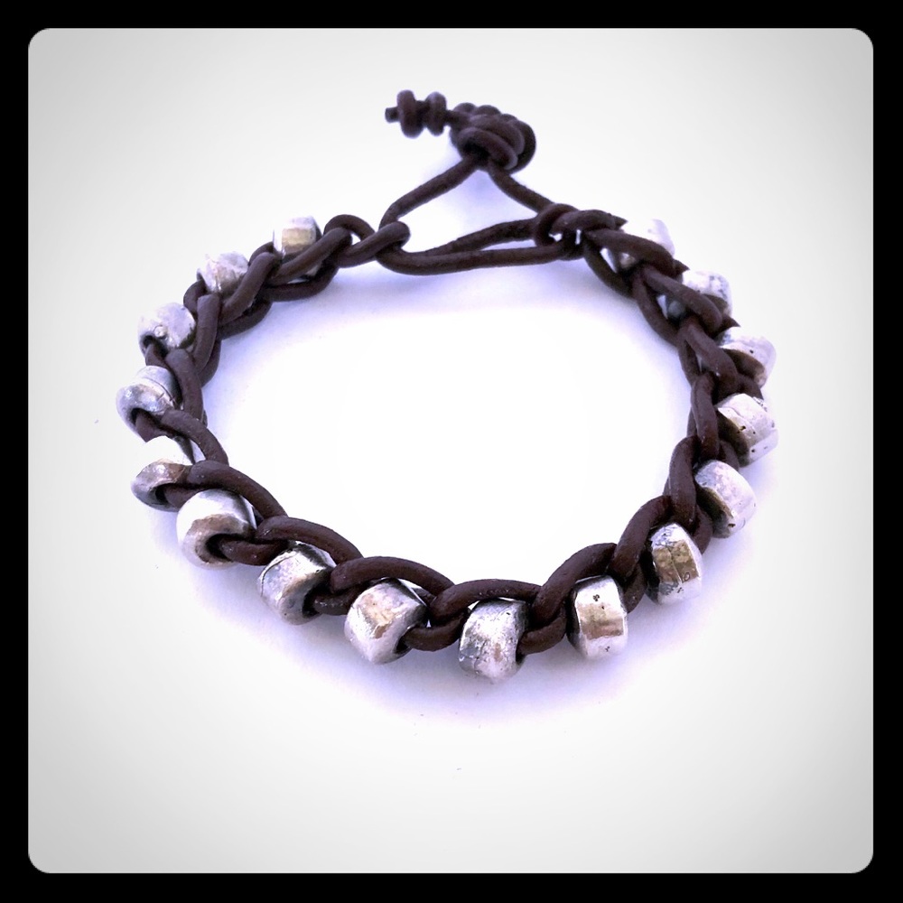 2/$40 Silver bead braided leather bracelet.